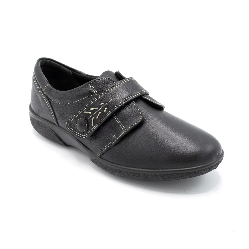 DB Healey/Rory - Ladies Wide Fit Velcro Close Shoe - 4E Fitting - Black