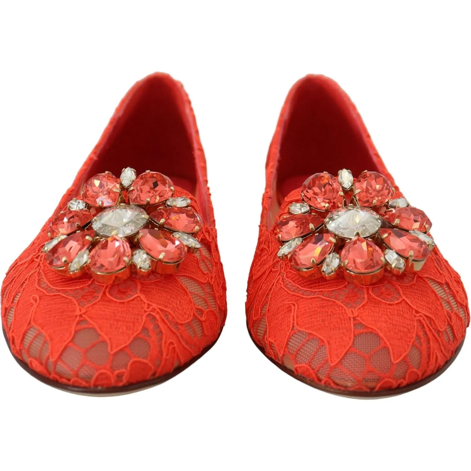 Dolce & Gabbana Elegant Lace Vally Flats in Coral Red