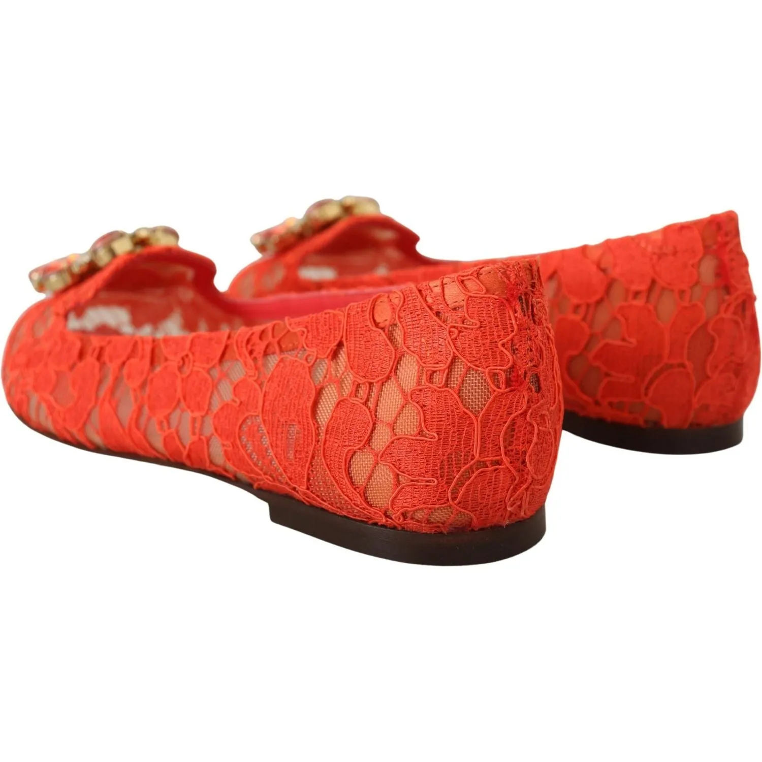 Dolce & Gabbana Elegant Lace Vally Flats in Coral Red