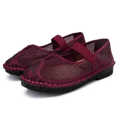 Embroidery Elastic Band Woman Casual Breathable Flats