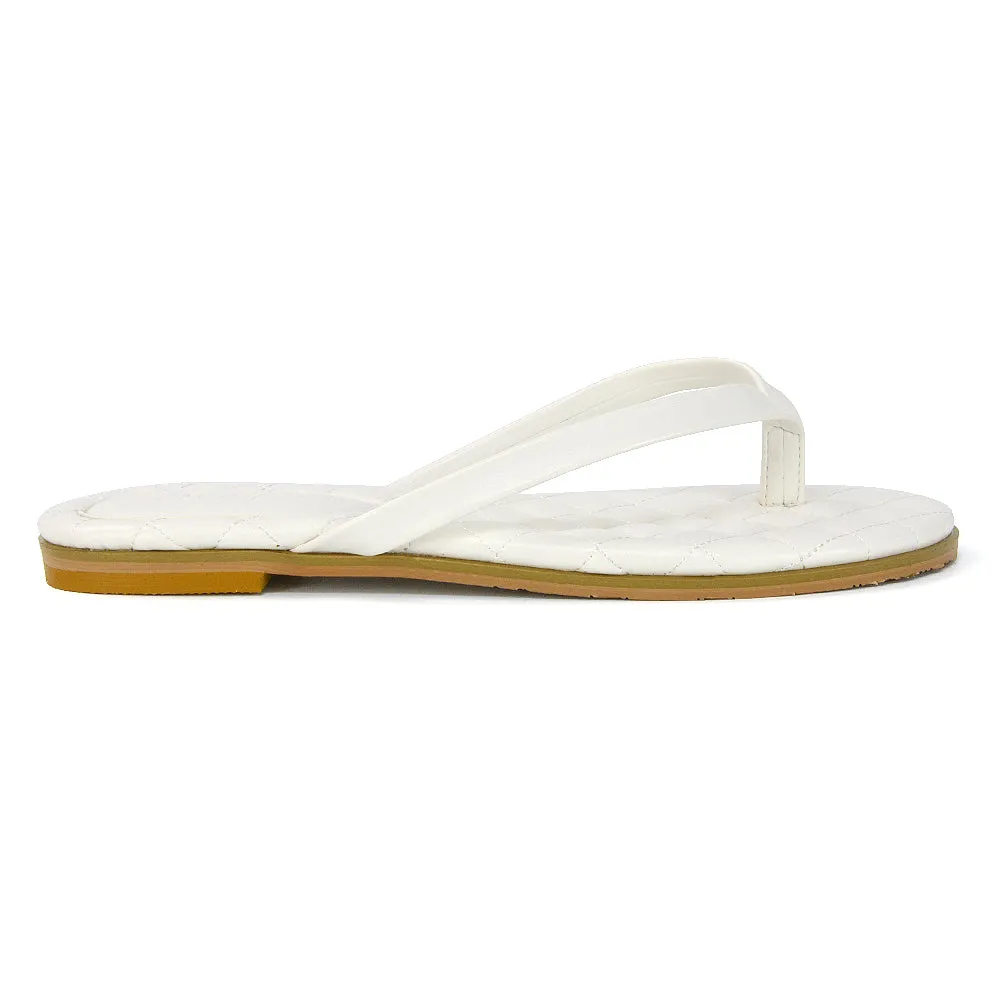 Emersyn Quilted Insole Design Flat Toe Post Flip Flops Summer Sandals in White