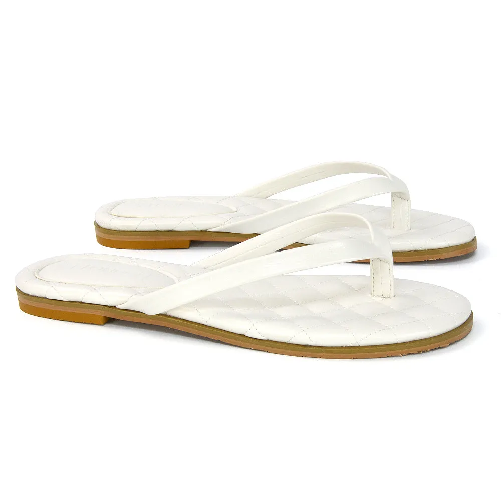 Emersyn Quilted Insole Design Flat Toe Post Flip Flops Summer Sandals in White