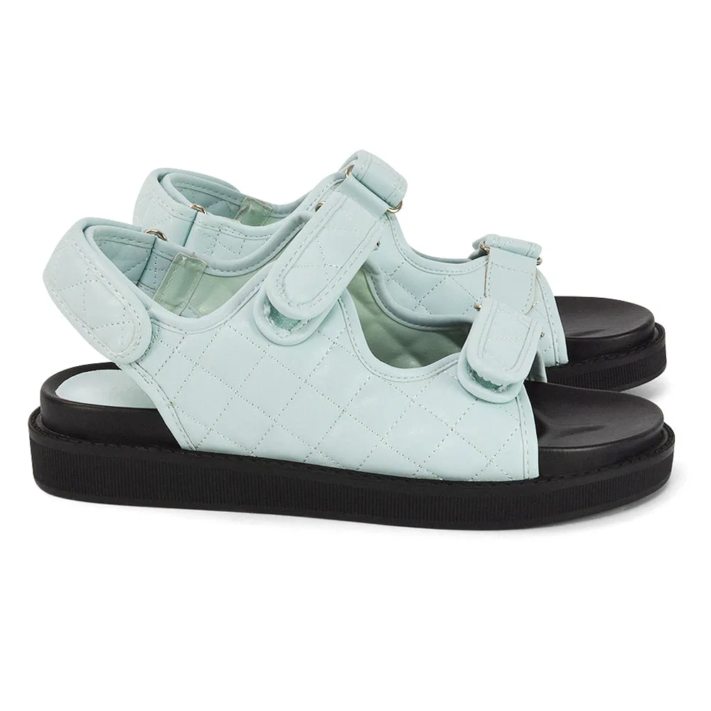 Erina Quilted Double Strap Flat Dad Sandals In White Synthetic Leather