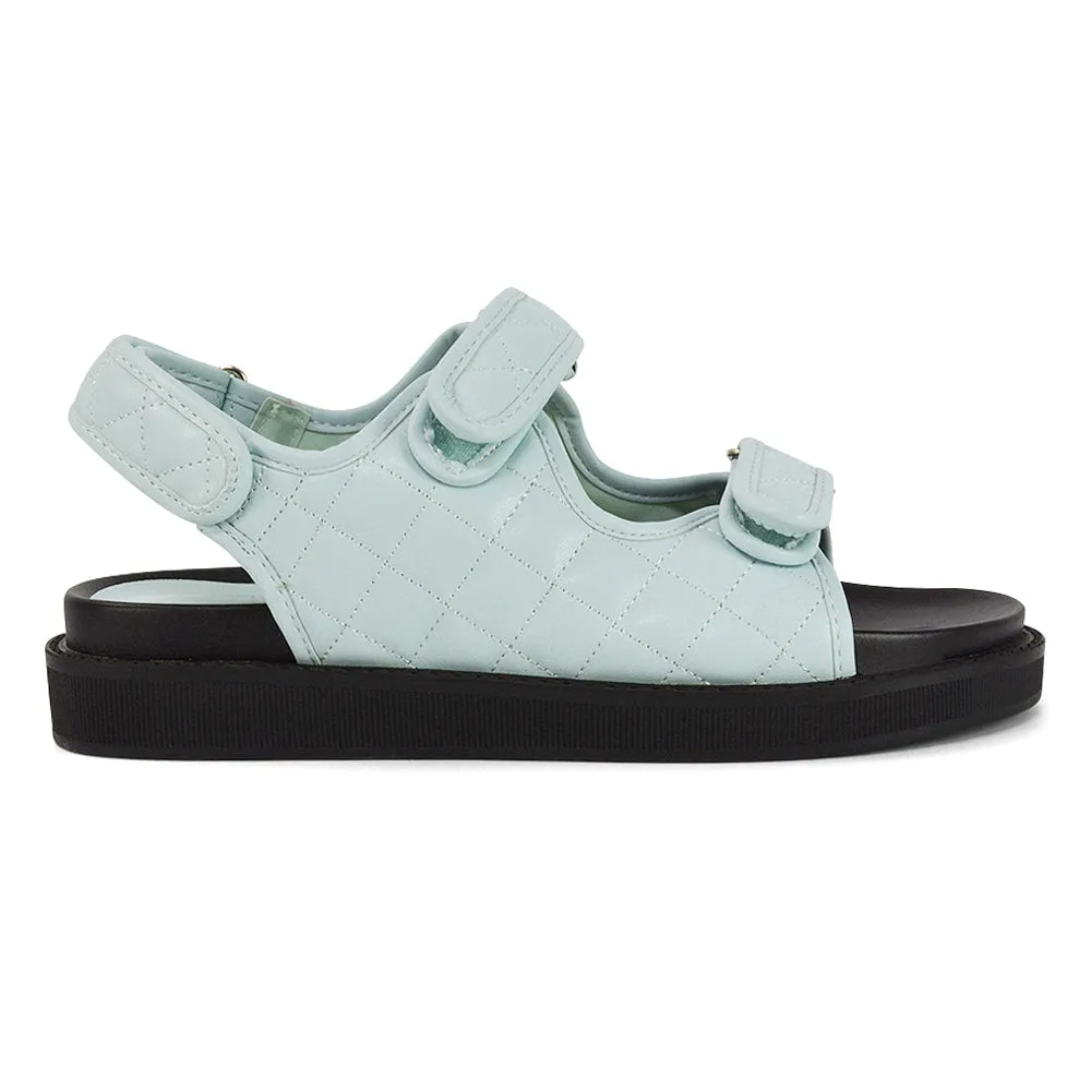 Erina Quilted Double Strap Flat Dad Sandals In White Synthetic Leather