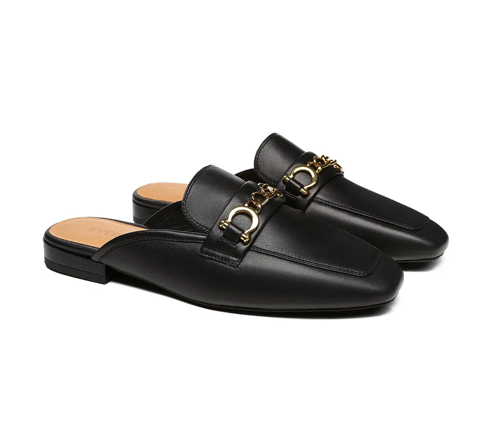 EVERAU® Women Leather Buckle Flat Loafer Slides Grier