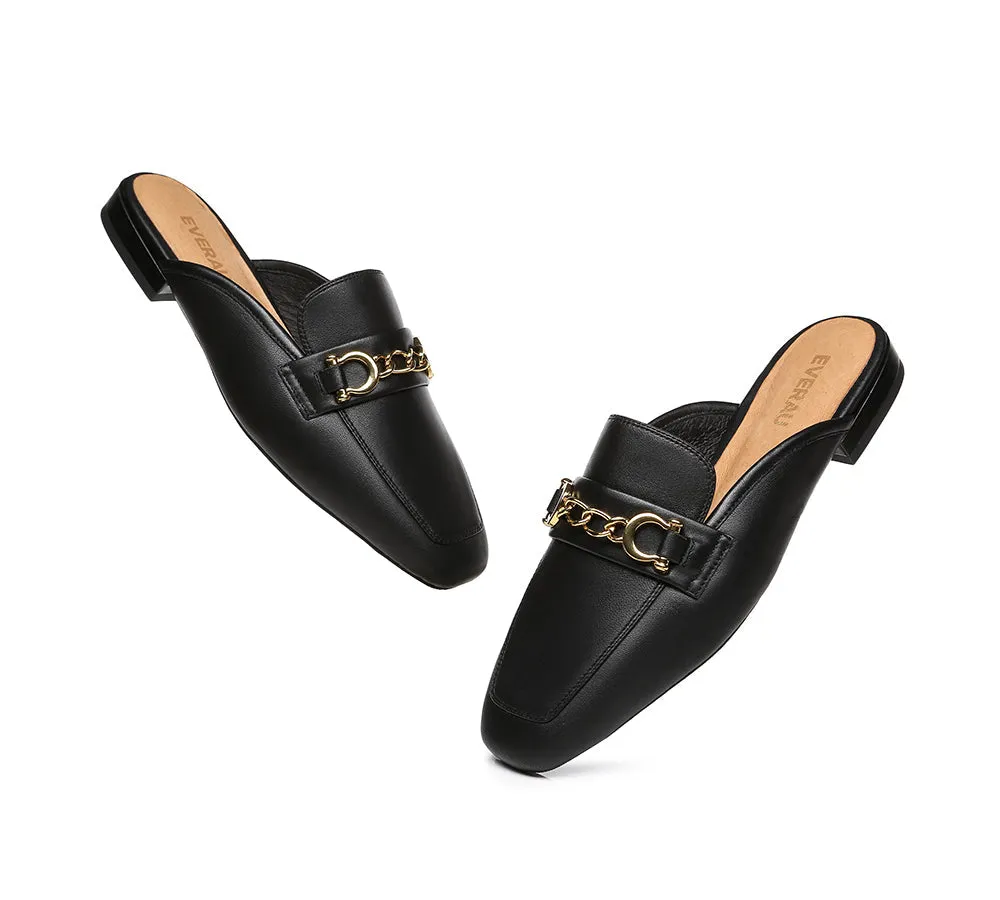 EVERAU® Women Leather Buckle Flat Loafer Slides Grier