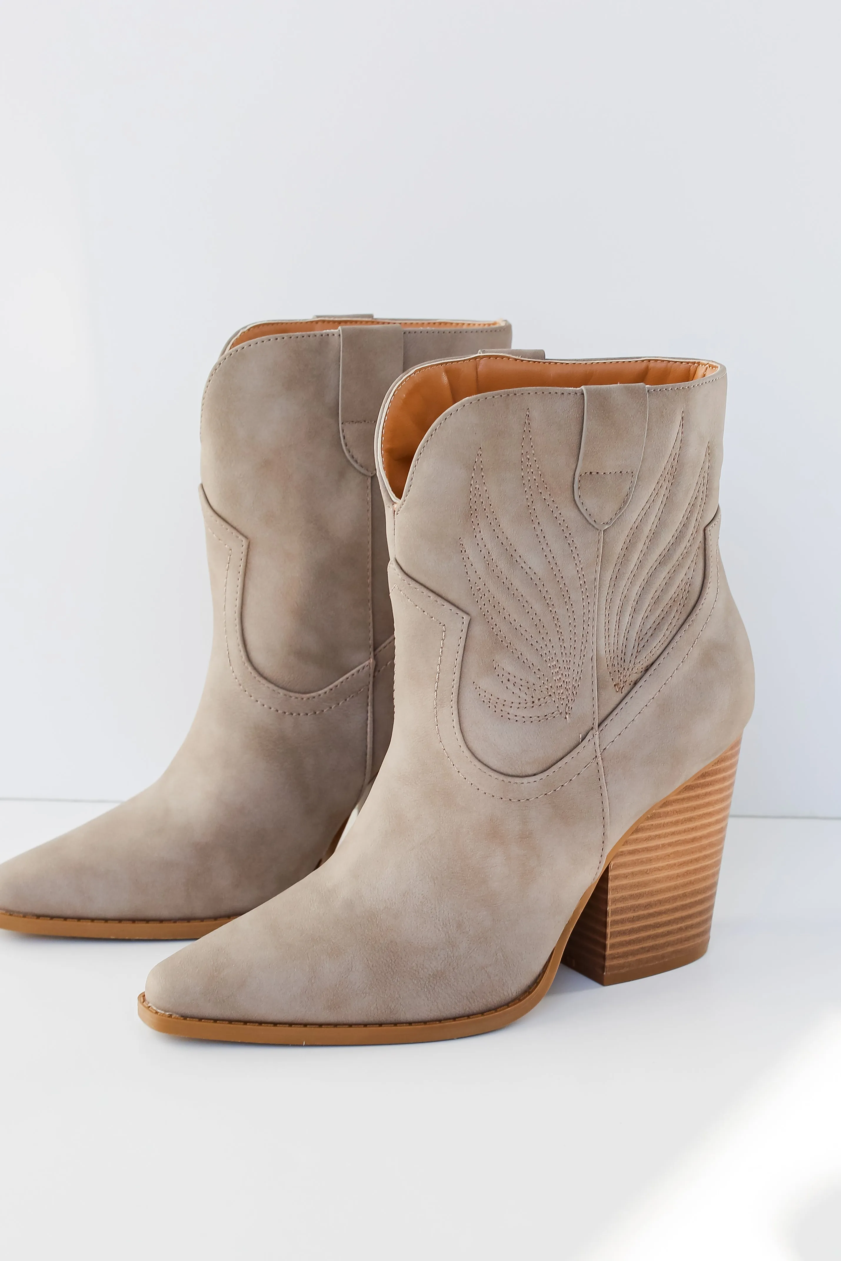 FINAL SALE - Take A Look Taupe Western Booties