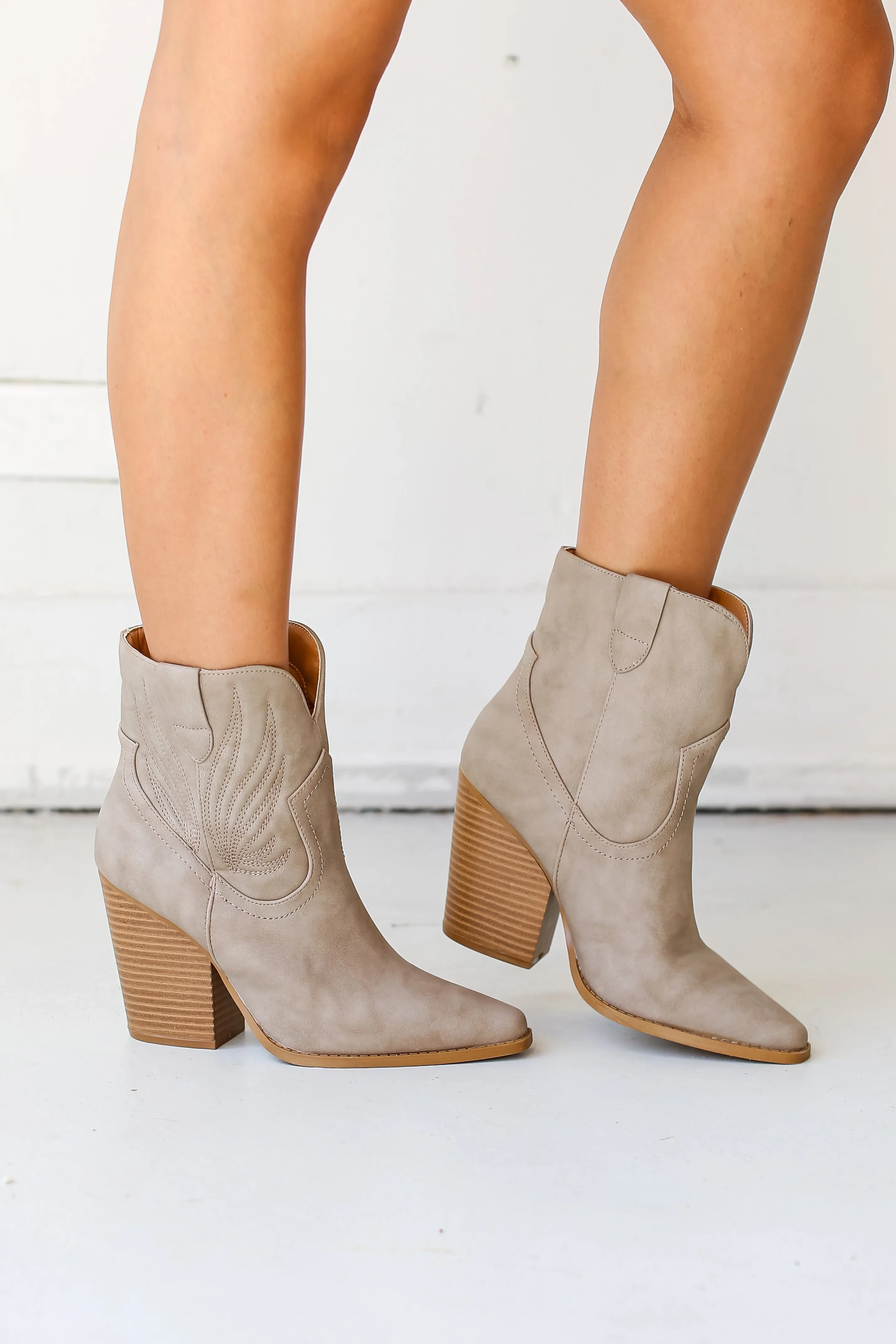 FINAL SALE - Take A Look Taupe Western Booties