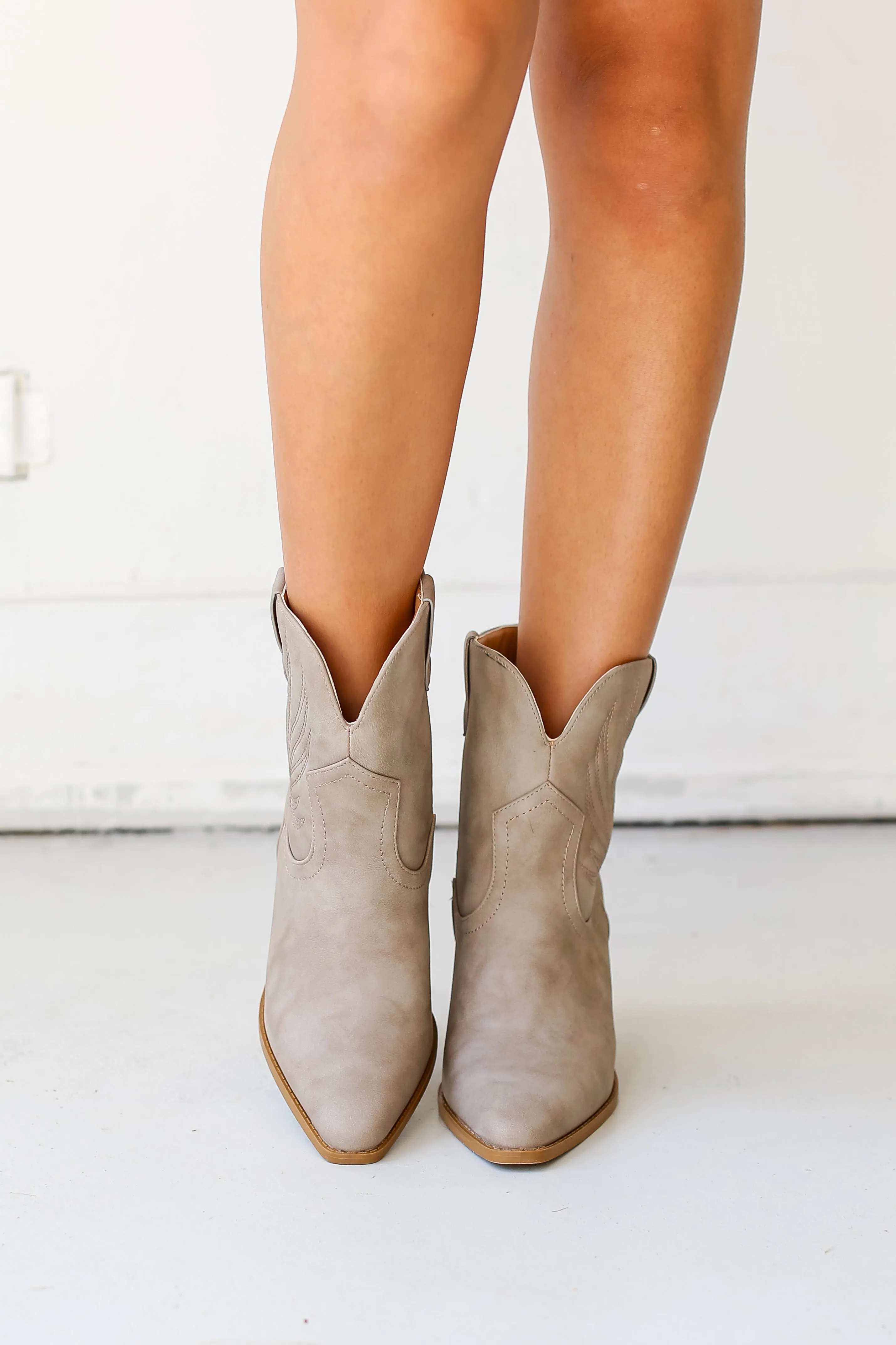 FINAL SALE - Take A Look Taupe Western Booties