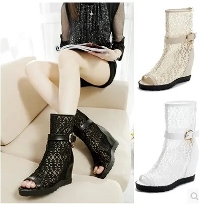 Flats Women Cut Out Ankle Boots Lace Woman Knight Summer Lady Fashion Sexy Short Open The Toe Cutout Boots