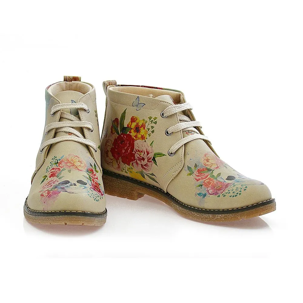 Flowers and Skull Ankle Boots PH210