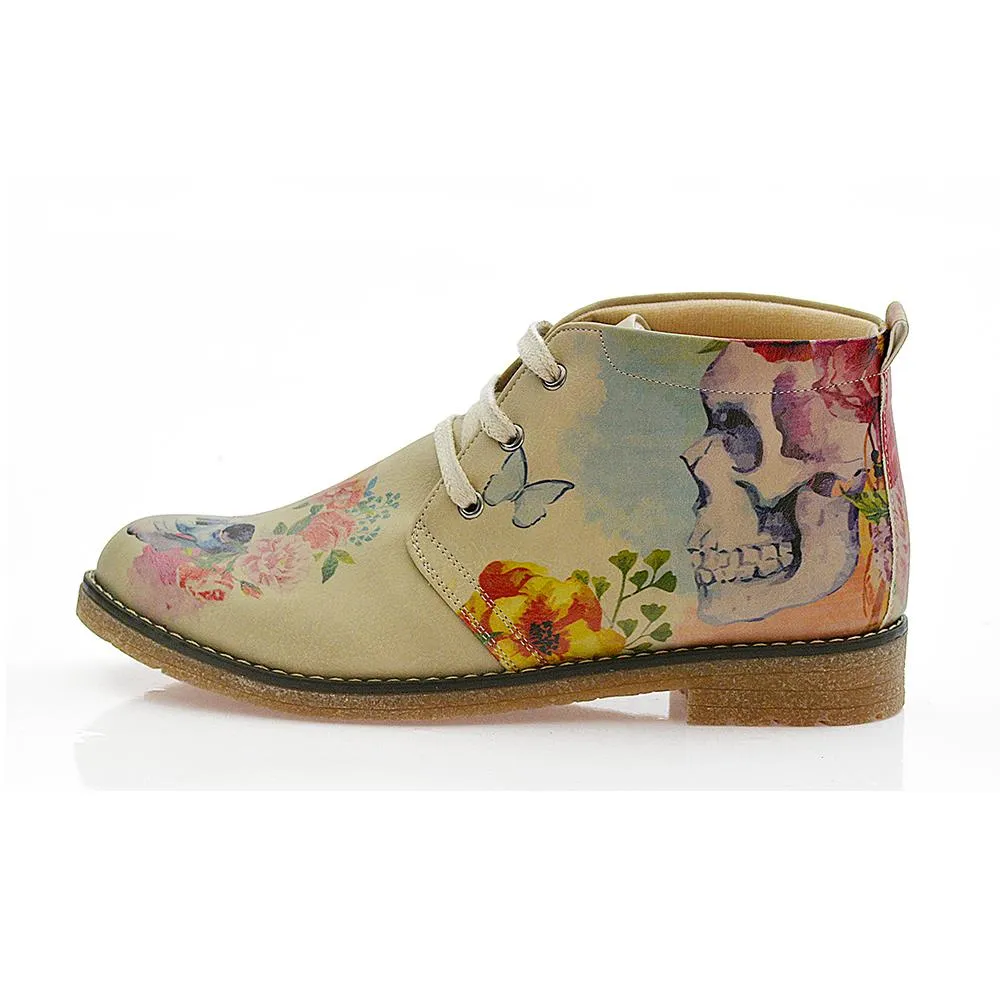 Flowers and Skull Ankle Boots PH210