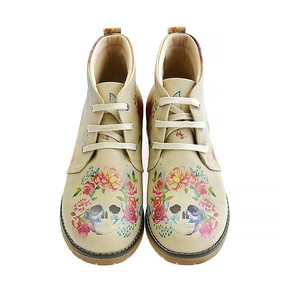 Flowers and Skull Ankle Boots PH210