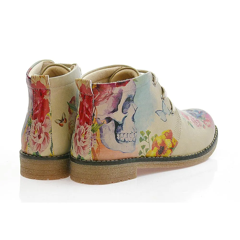 Flowers and Skull Ankle Boots PH210