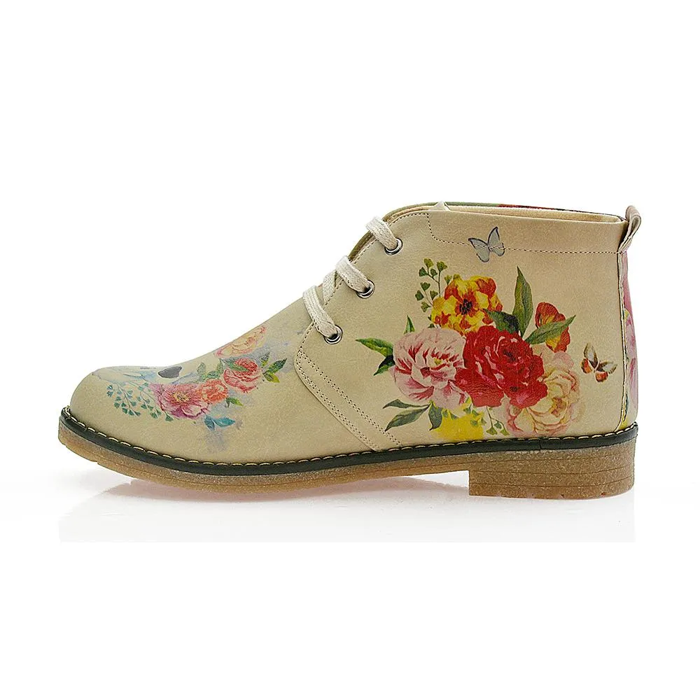 Flowers and Skull Ankle Boots PH210