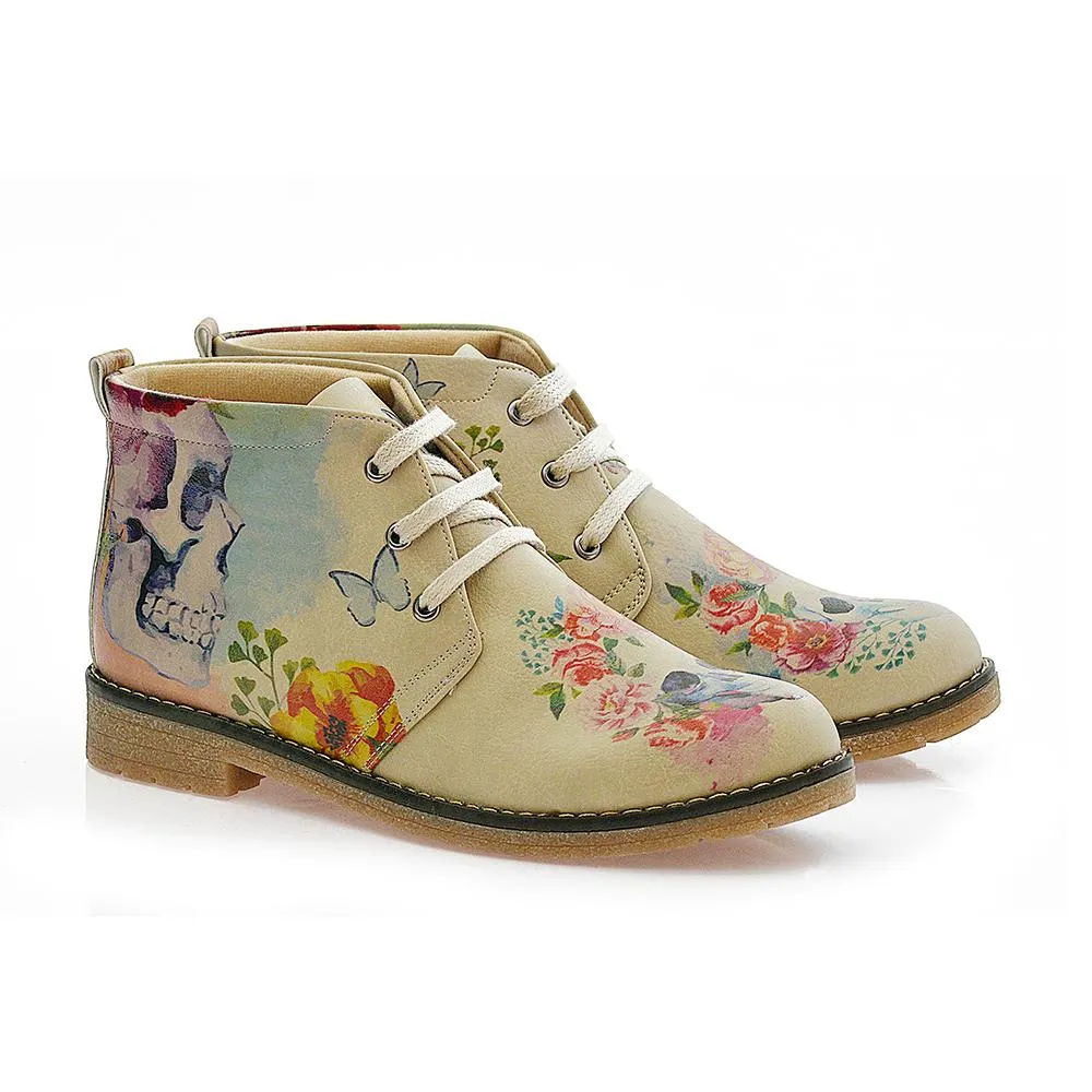 Flowers and Skull Ankle Boots PH210