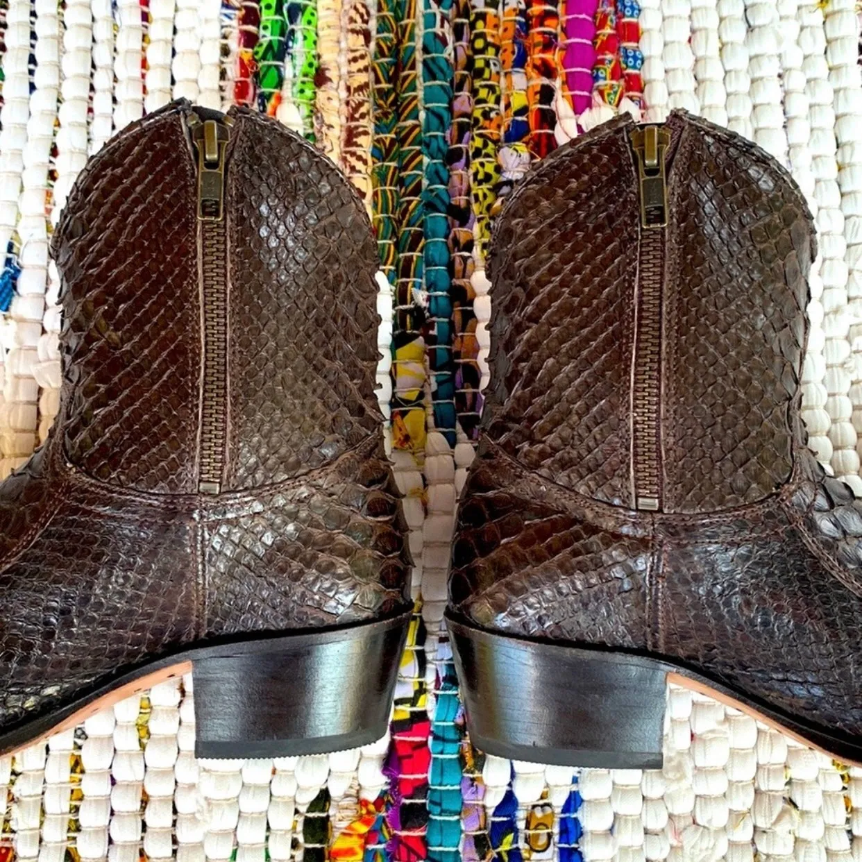 FRYE Deborah Snakeskin Python Exotic Zippered Ankle Bootie Boots