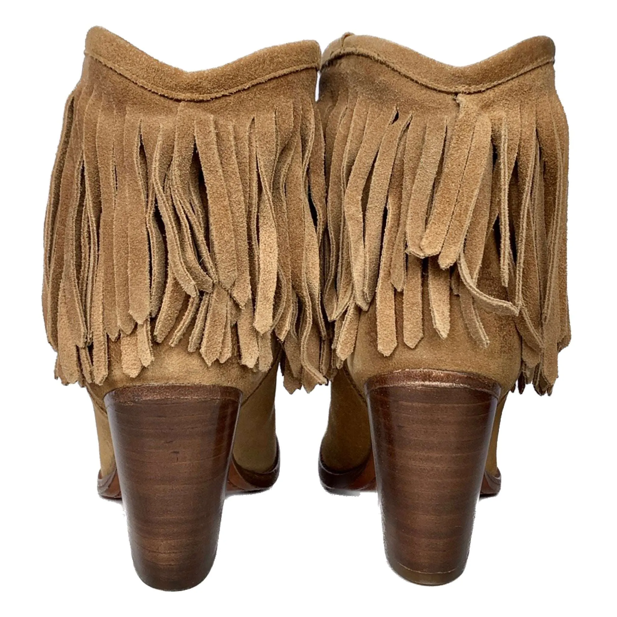 FRYE Llana Fringe Tan Suede Leather Western Ankle Bootie Boots