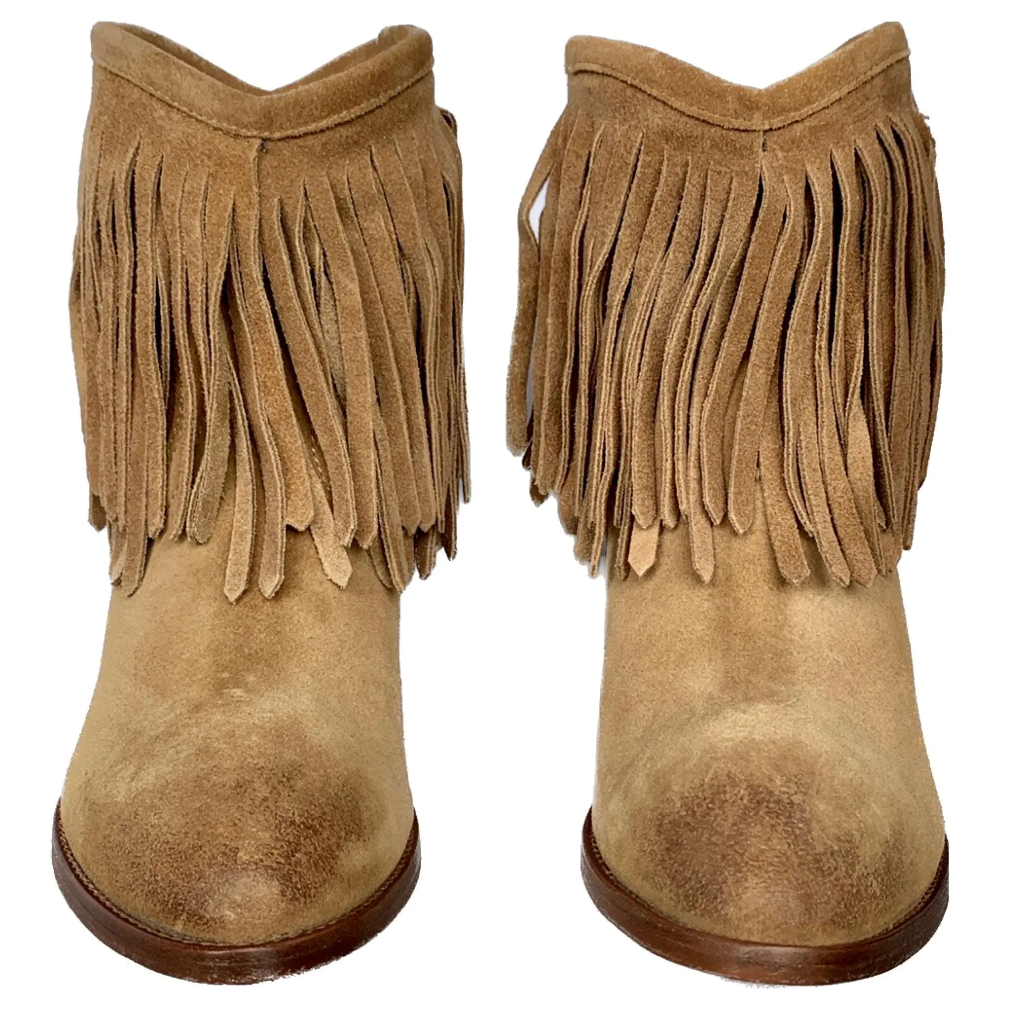 FRYE Llana Fringe Tan Suede Leather Western Ankle Bootie Boots