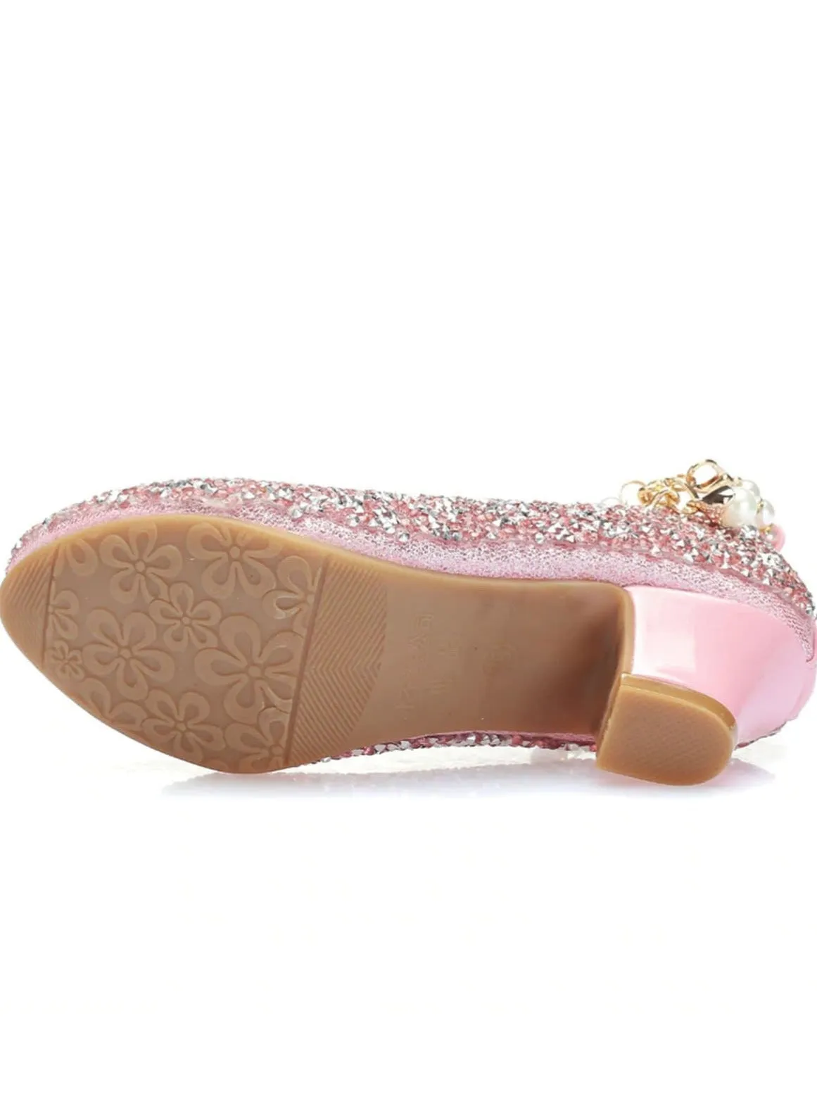 Girls Glittering Sequined Flats with  Pearl Embellished Ankle Strap and Pearl Charm By Liv and Mia