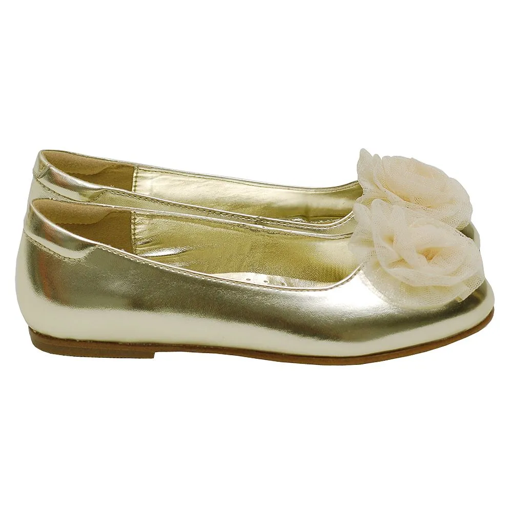 Girls Gold Flower Slip On Dress Shoes Toddler 5-Little Girl 4