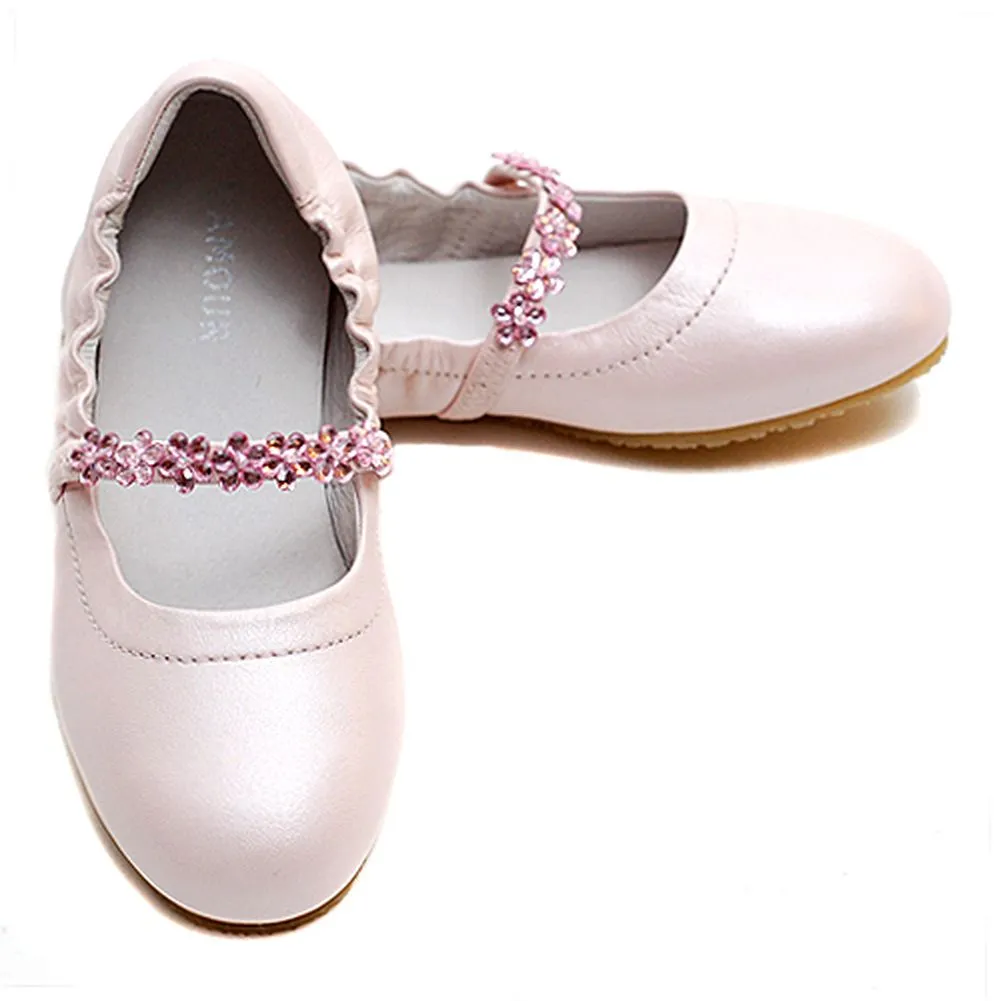 Girls Jeweled Flower Slipper Dress Shoes 5-4