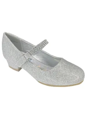 Girls Silver Rhinestone Strap Mia Occasion Dress Shoes 11-6 Kids