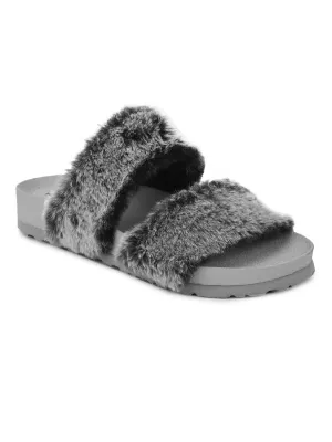 Grey Faux Fur Slip Ons