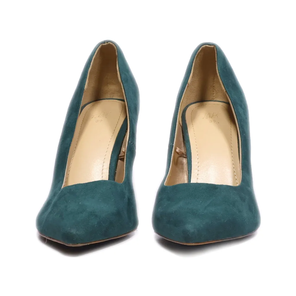 H&M High-Heel Shoes Suede Green Colour For Women