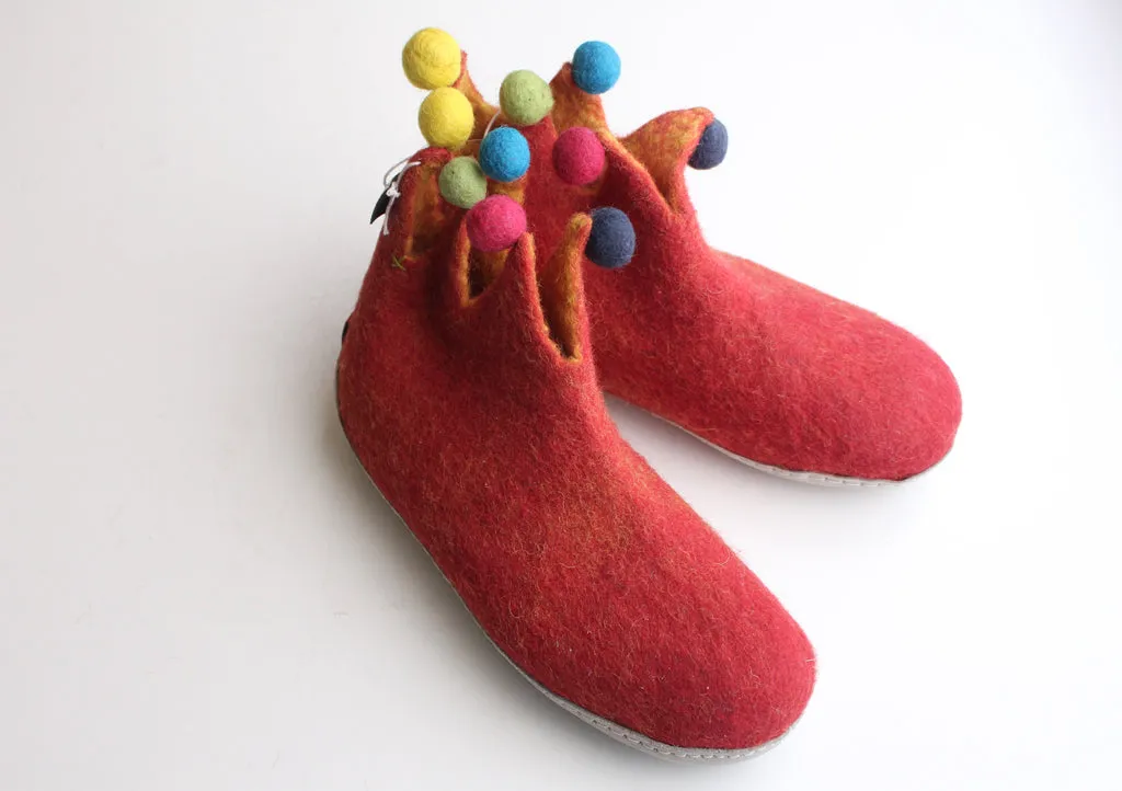 Handmade Soft and Warm Red Felt Boot/Slipper