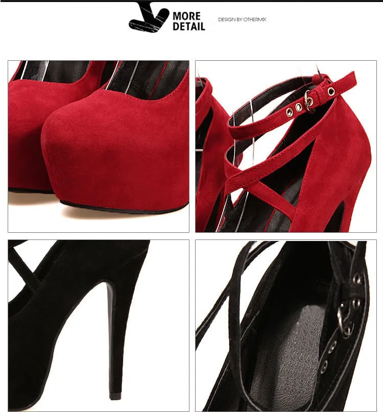 Hot Fashion New High-Heeled Shoes Women Pumps Wedding Party Platform High Heels 11Cm Suede Black