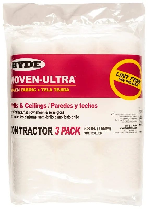 Hyde 47333 Roller Cover, 5/8 in Thick Nap, 9 in L, Fabric Cover, 3/PK :PK3: QUANTITY: 1