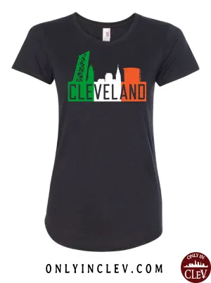 Irish Flats Skyline on Black Womens T-Shirt