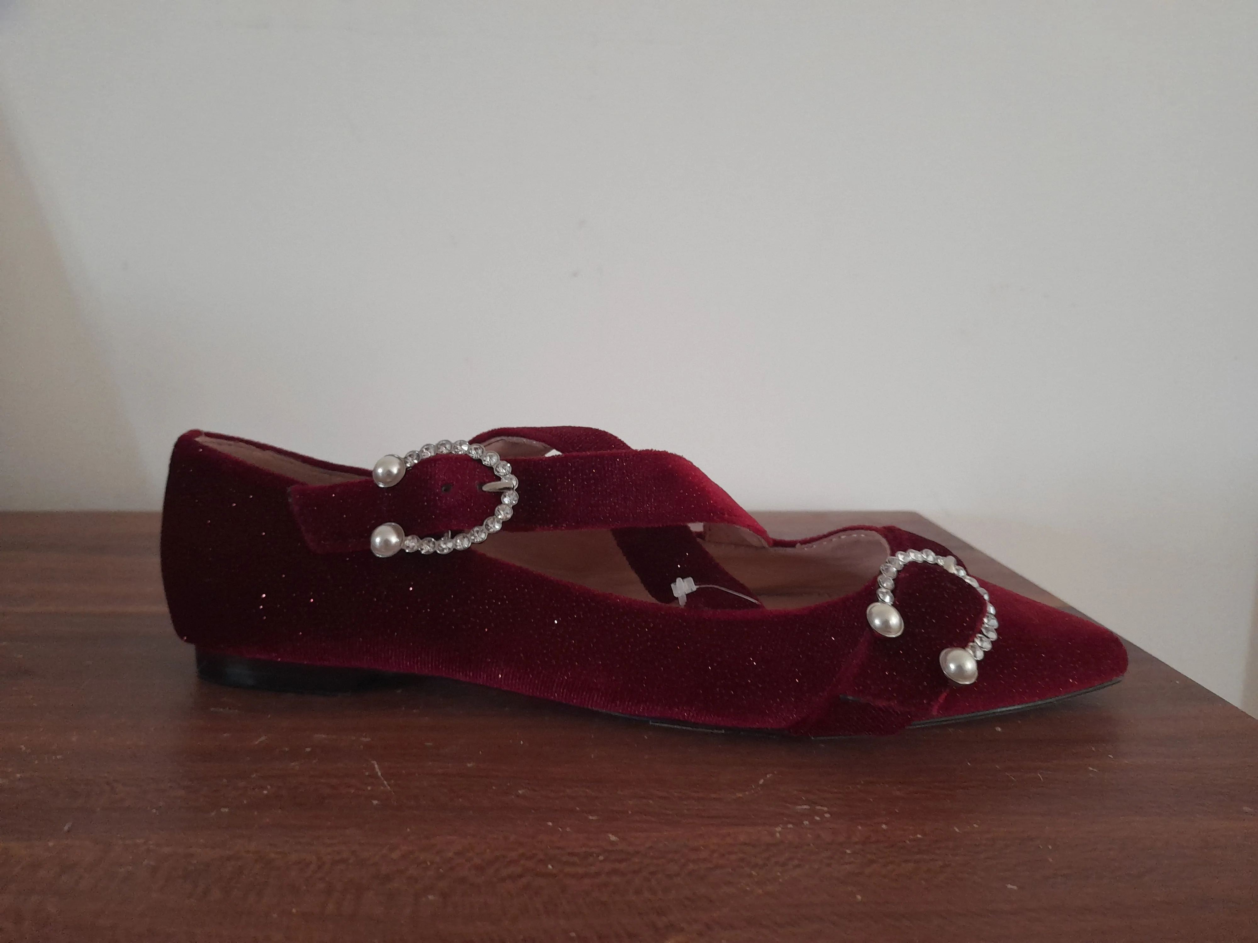 J Crew Burgundy Glitter Suede Girls Flats