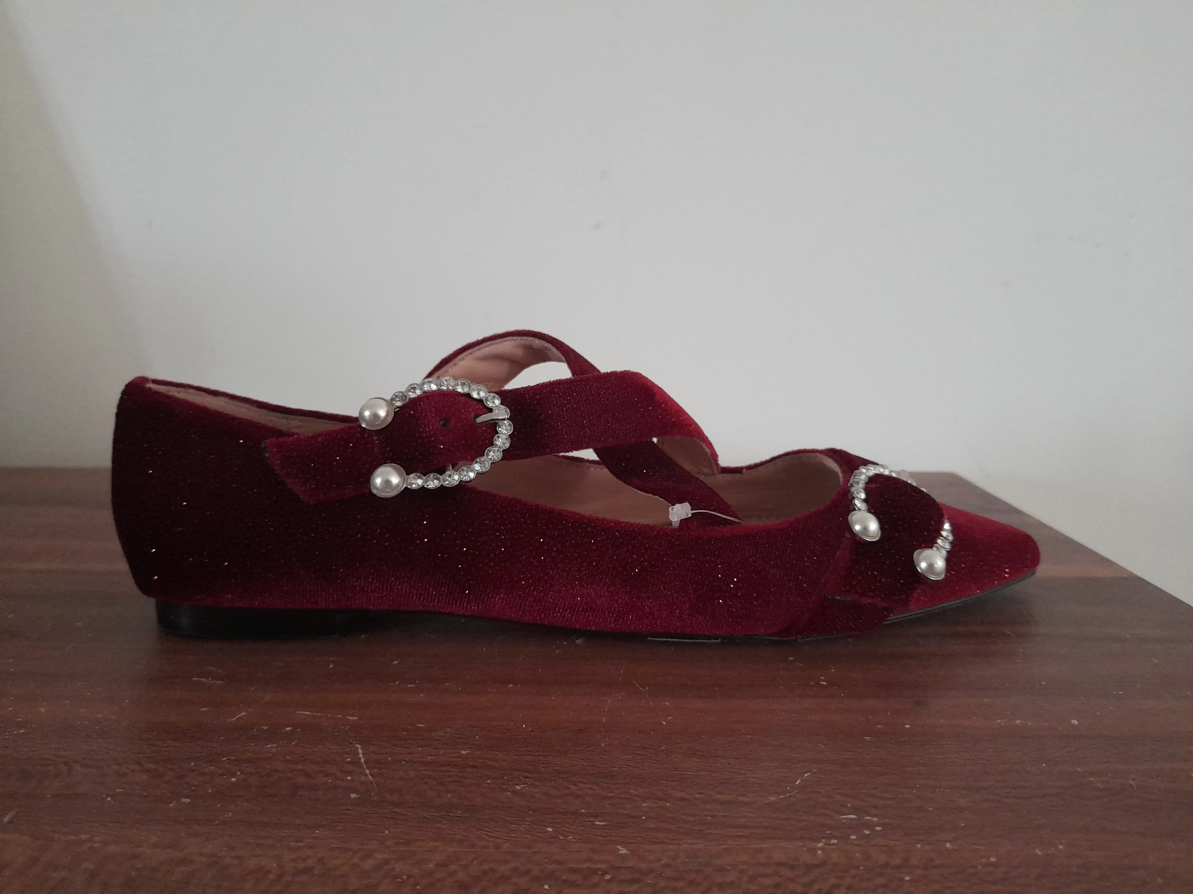 J Crew Burgundy Glitter Suede Girls Flats