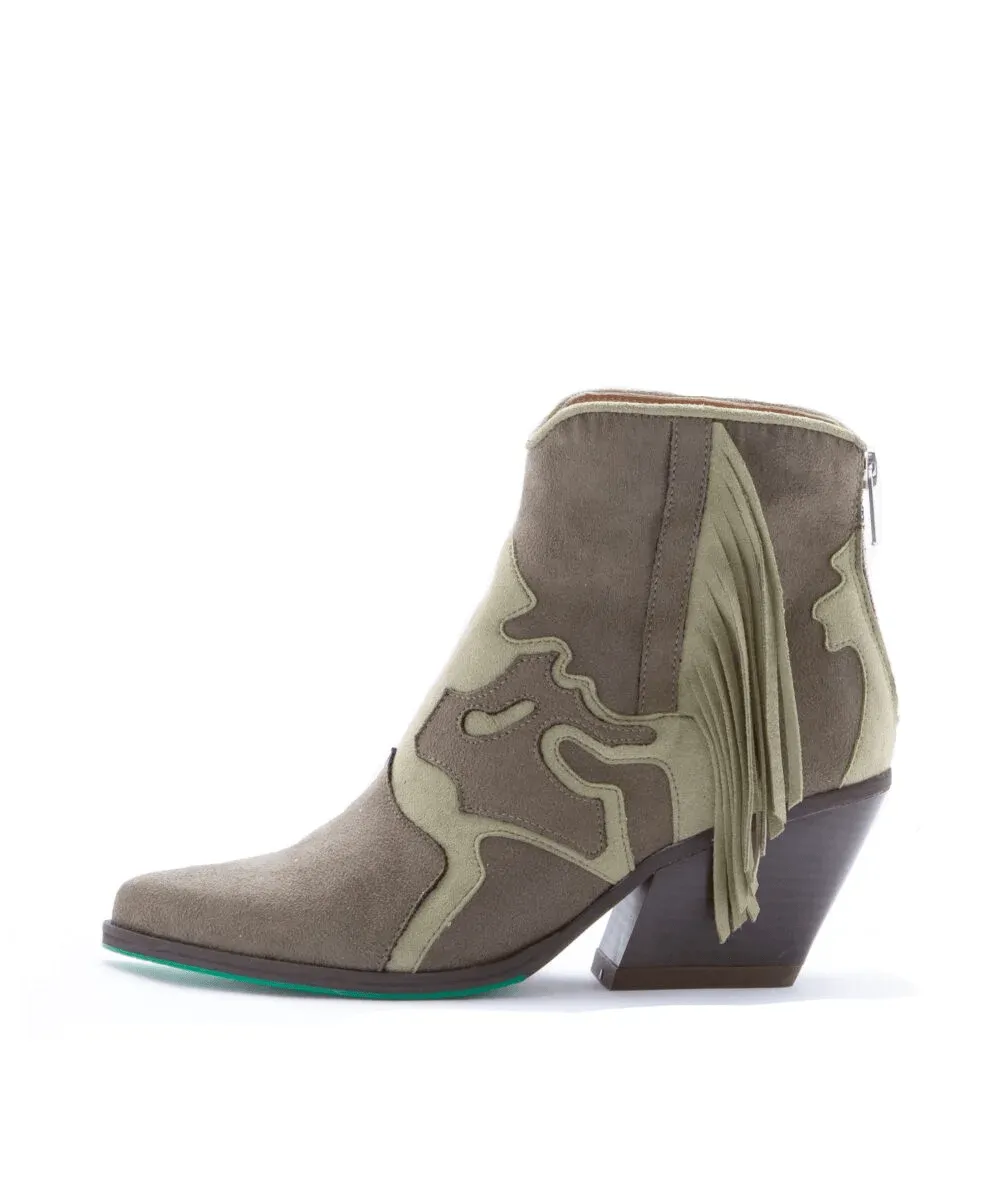 Jane Vegan Suede Ankle Cowboy Boots | Military Green