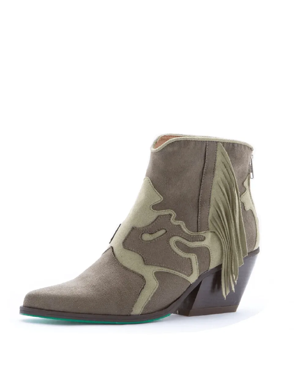 Jane Vegan Suede Ankle Cowboy Boots | Military Green