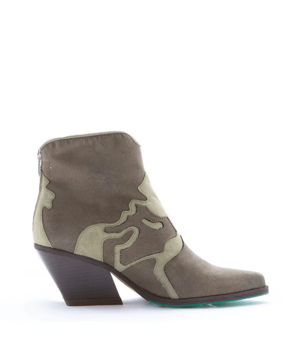 Jane Vegan Suede Ankle Cowboy Boots | Military Green