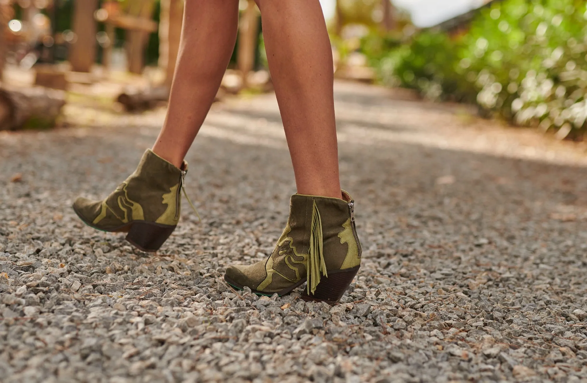 Jane Vegan Suede Ankle Cowboy Boots | Military Green