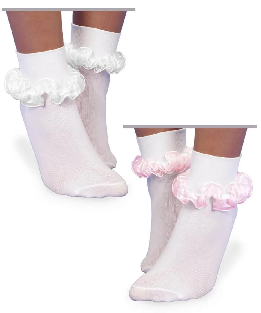 JEF Girls Ruffle Tutu Socks in Pink or White