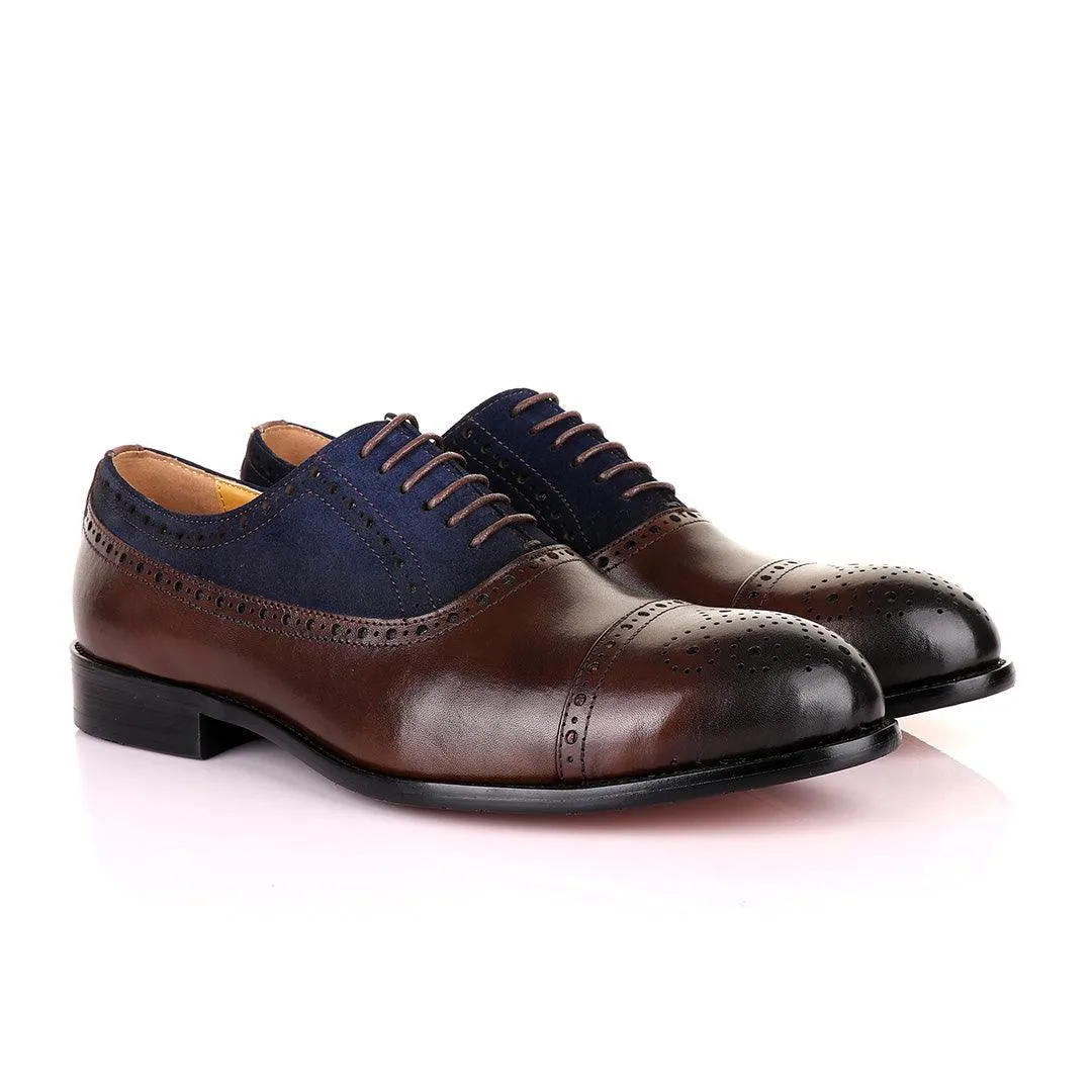 John Mendson Oxford Lace Up Coffee Brown Leather and Brown Suede Shoe