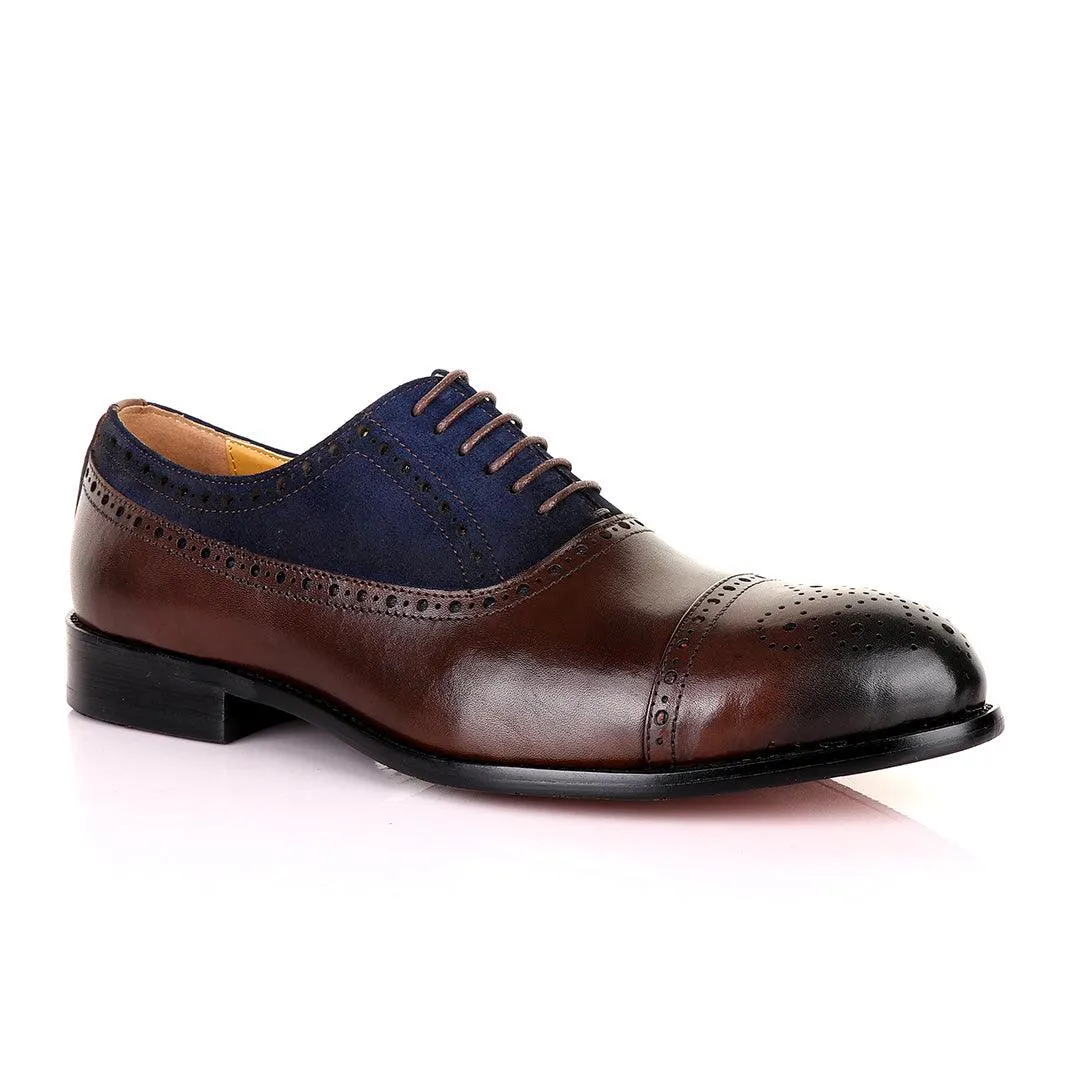 John Mendson Oxford Lace Up Coffee Brown Leather and Brown Suede Shoe