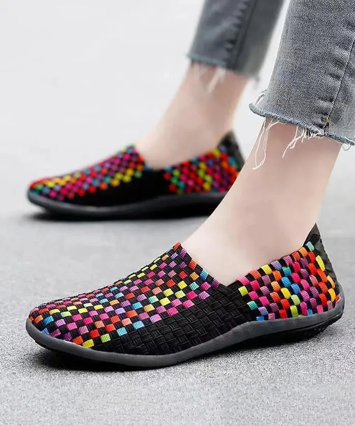 Knit Fabric Black DIY Soft Splicing Flats Shoes ML1091