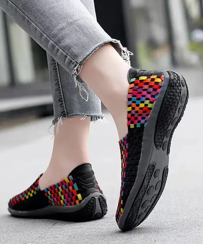 Knit Fabric Black DIY Soft Splicing Flats Shoes ML1091