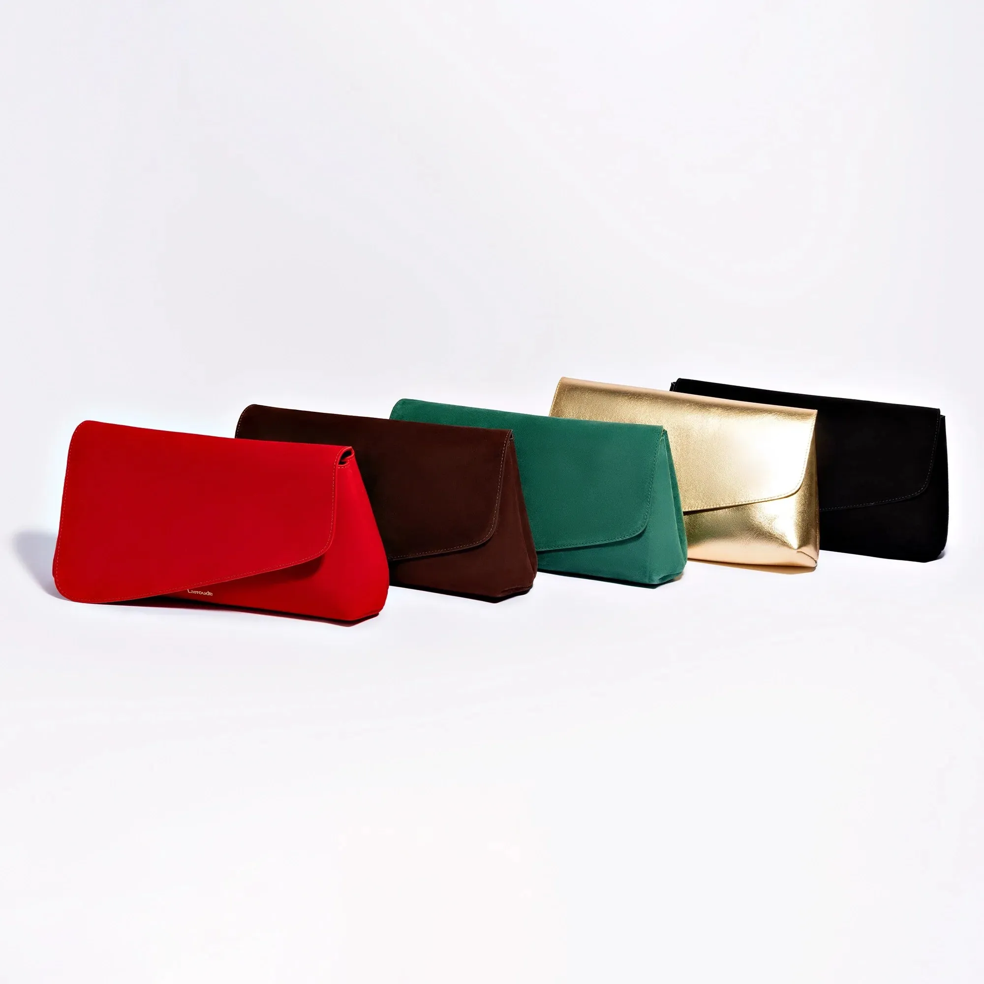 Larroude Venice Flat Mule and Pouch Kit In Emerald Suede