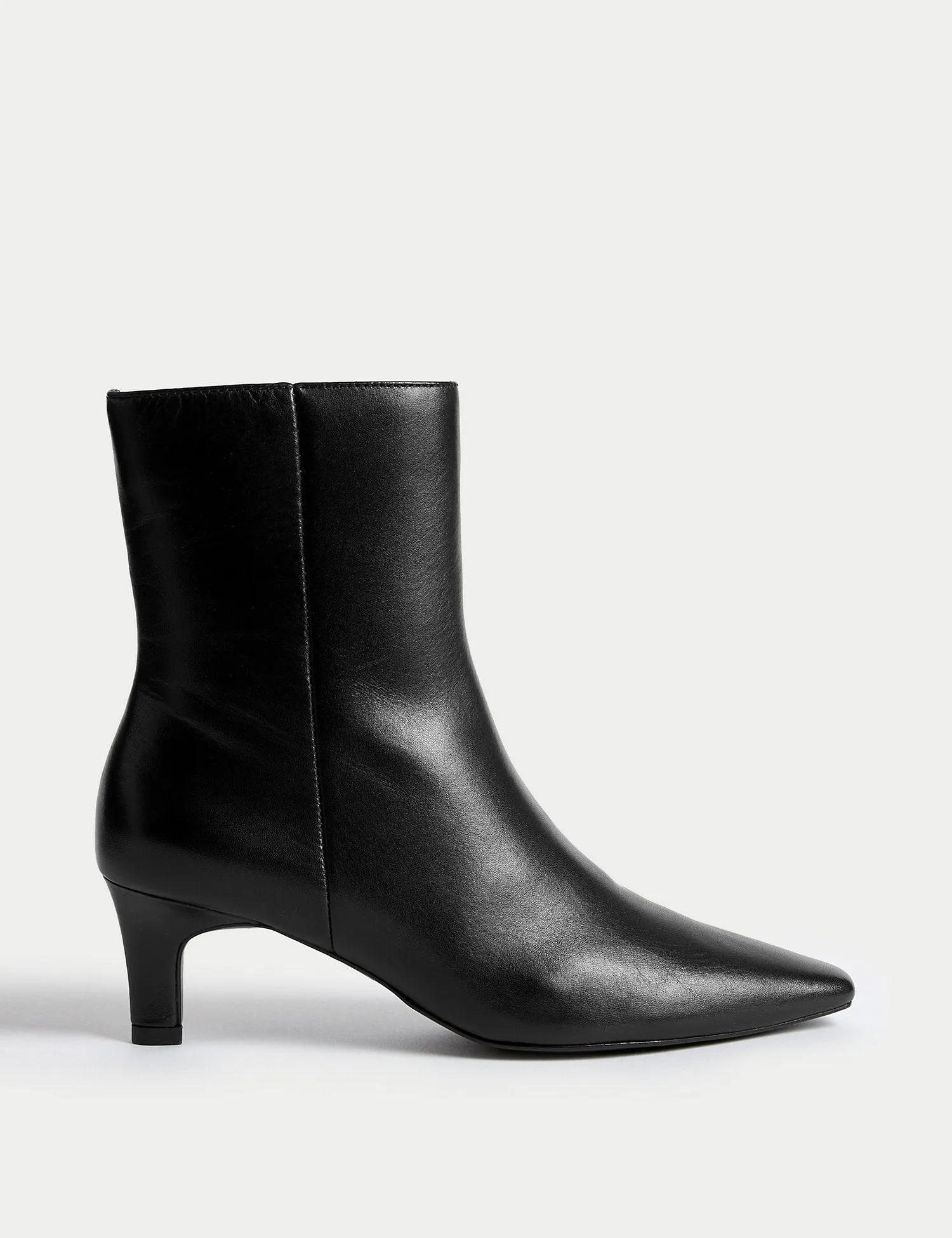 Leather Kitten Heel Chisel Toe Ankle Boots