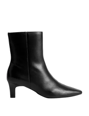 Leather Kitten Heel Chisel Toe Ankle Boots