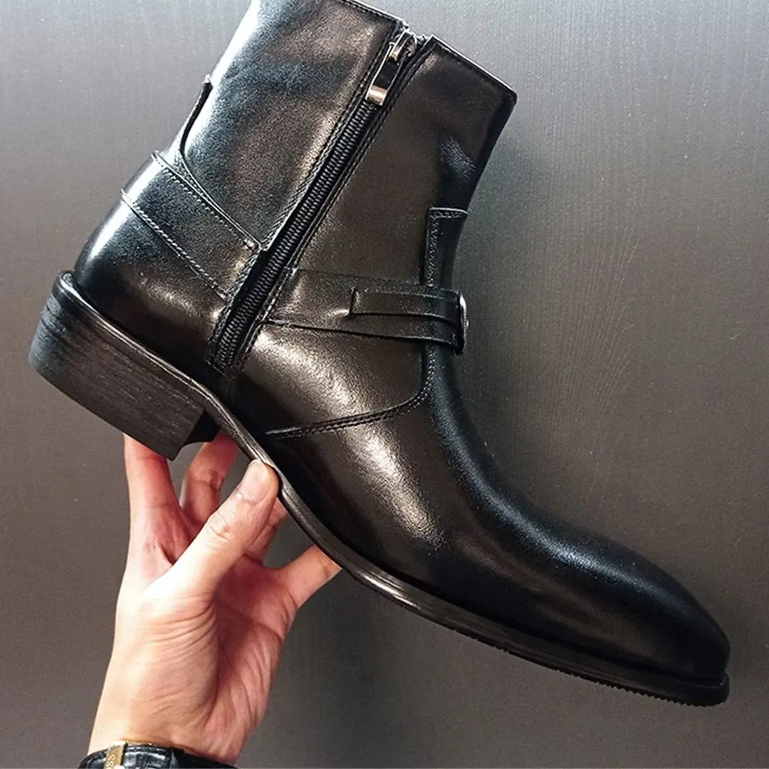 LeatherLux Elite Solid Genuine Leather Ankle Boots