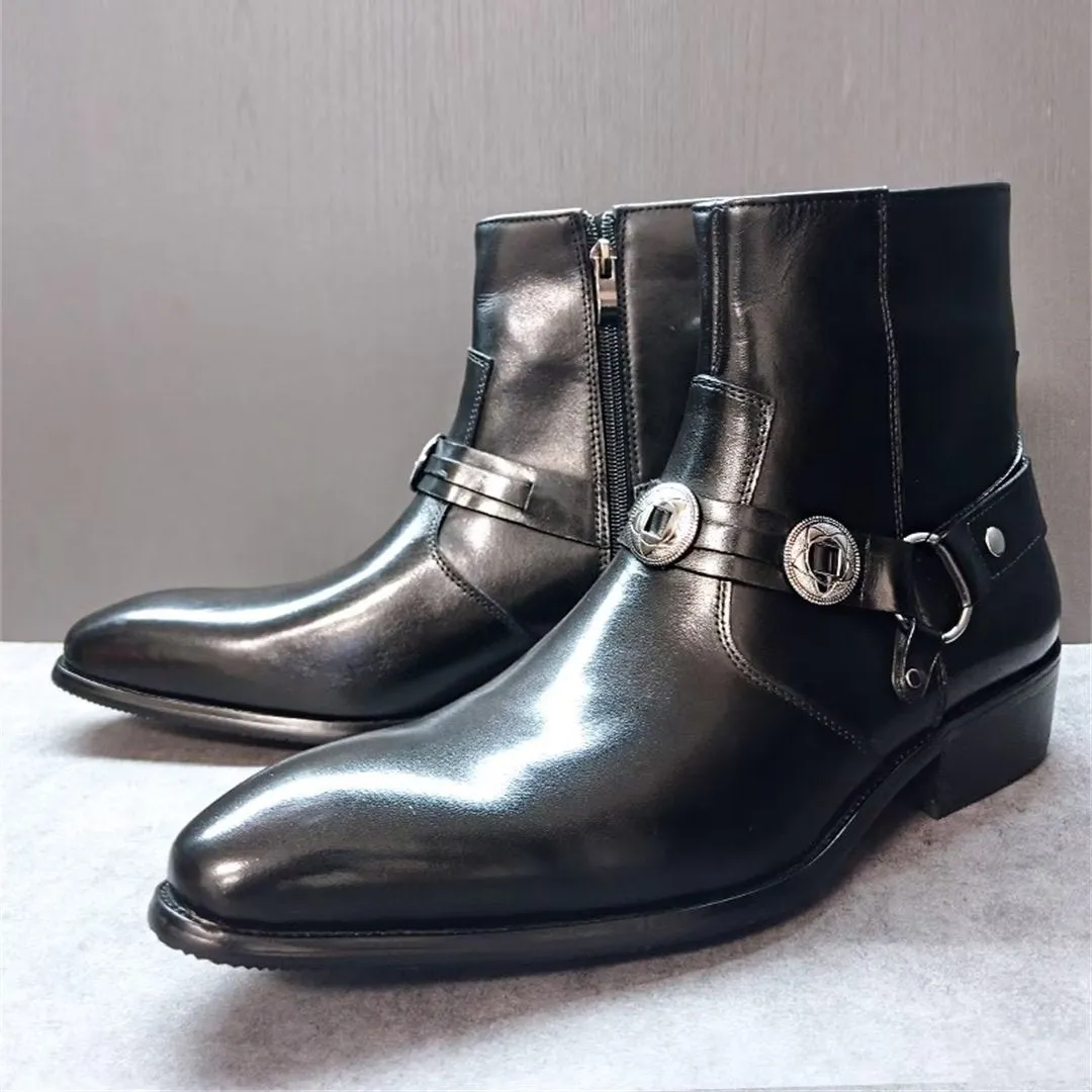 LeatherLux Elite Solid Genuine Leather Ankle Boots