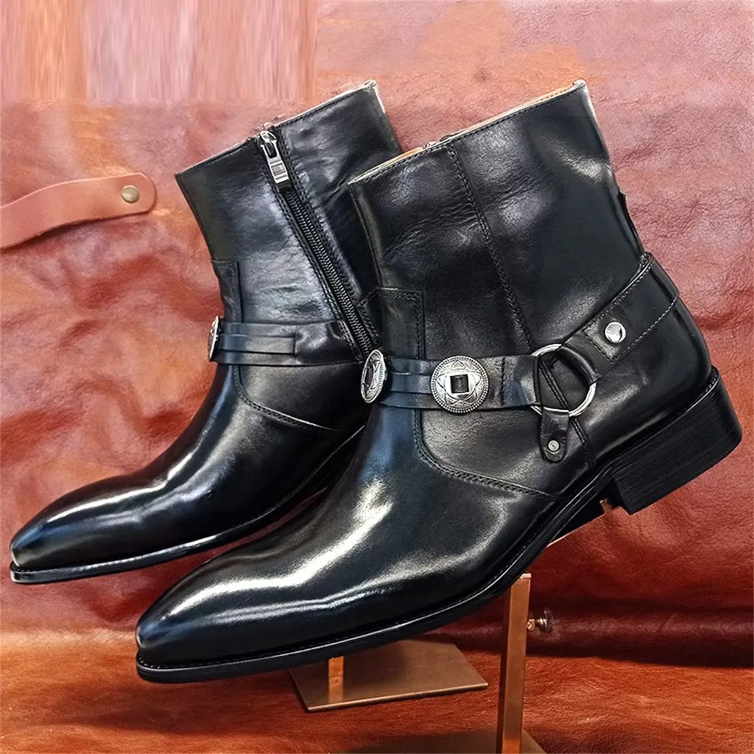 LeatherLux Elite Solid Genuine Leather Ankle Boots